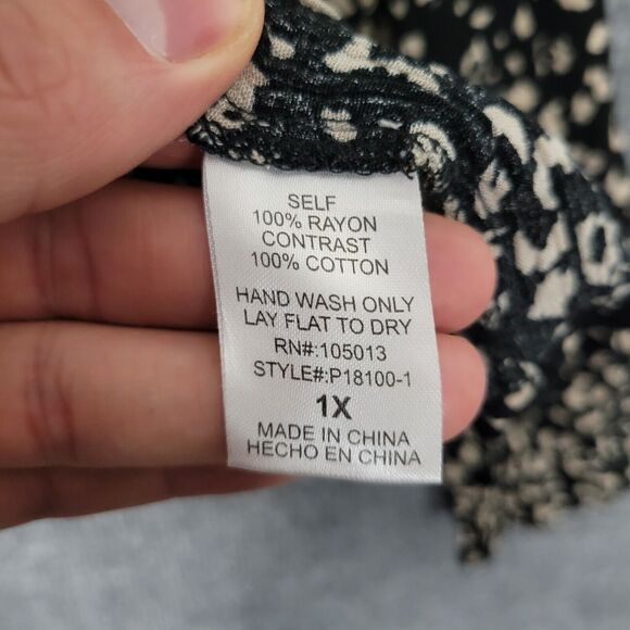 SAVANNA JANE Black Floral Embroidered Leopard Print Mixed Media Boho Top SIZE 1X - Picture 6 of 10